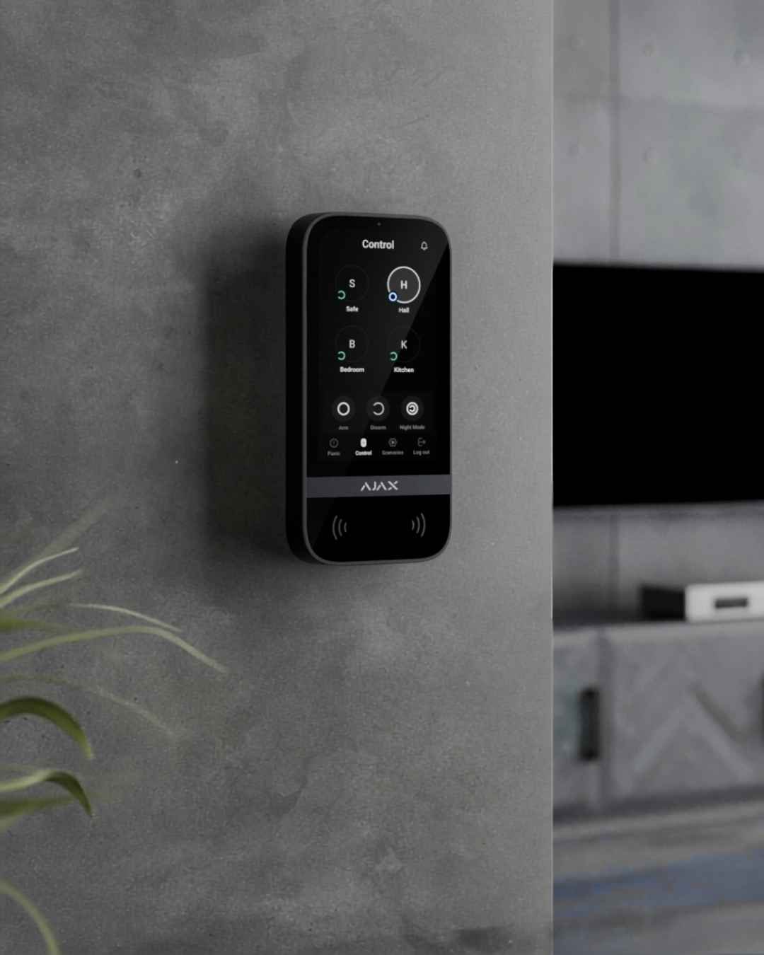Ajax KeyPad TouchScreen wall mounted in an Auckland home for arming and disarming the security system